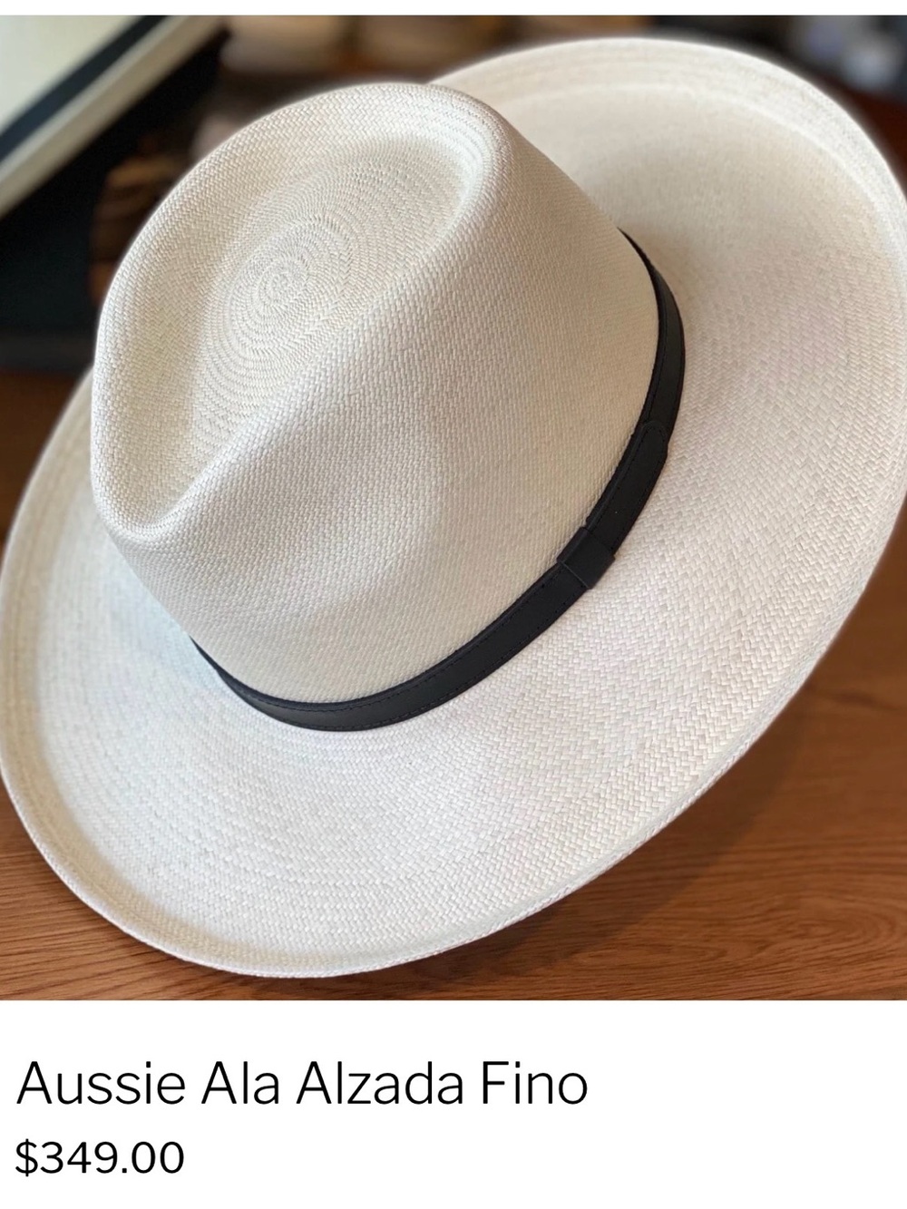 Aussie Ala Alzada Fino White Panama Hat with Black Band